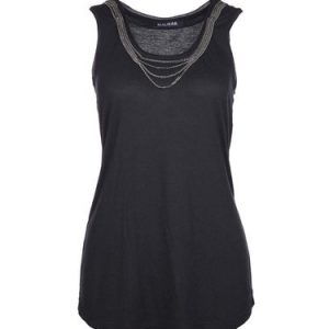 Black Sleeveless Chain-trimmed Tank