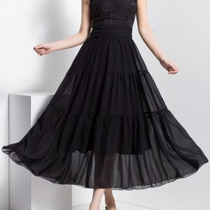 Black Sleeveless Tiered Chiffon Maxi Dress