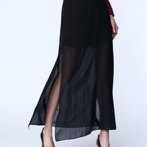 Black Slit Casual A-line Solid Maxi Skirt