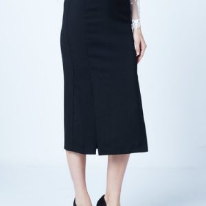 Black Slit Simple Sheath Satin Pencil Skirt