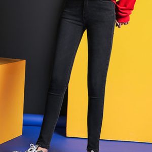 Black Solid Casual Skinny Leg Pants with Pockets