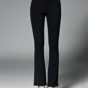 Black Solid Cotton-blend Simple Straight Leg Pants