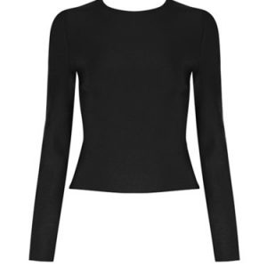 Black Solid Lace Up Long Sleeve Top