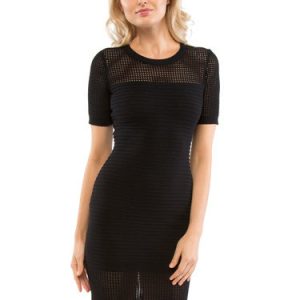 Black Solid Short Sleeve Sheath Elegant Mini Dress