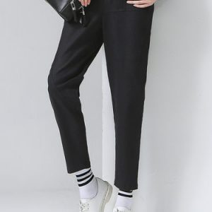 Black Solid Simple Straight Leg Pants