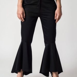 Black Solid Statement Satin Flared Pants