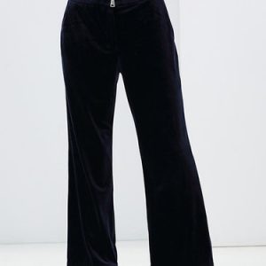 Black Solid Velvet Casual Wide Leg Pants