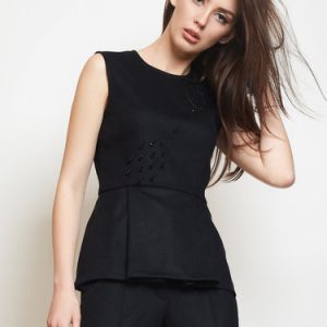 Black Solid Wool Blend Simple Tank And Cami