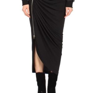 Black Solid Zipper Gathered Statement Pencil Skirt