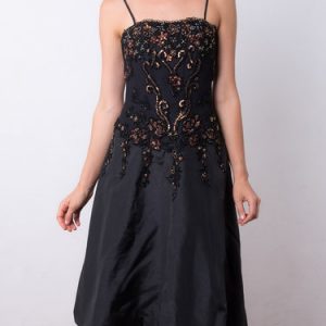 Black Spaghetti Beaded Midi Dress