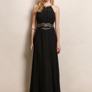 Black Spaghetti Embellished Evening Dress