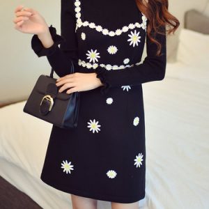 Black Spaghetti Embroidered Floral Mini Dress