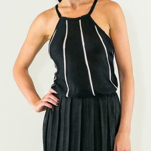 Black Spaghetti Halter Stripes Cami