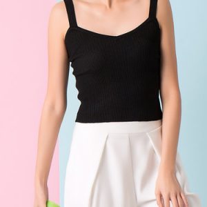 Black Spaghetti Knitted Plain Camis