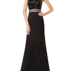 Black Spaghetti Paneled Backless Evening Dress