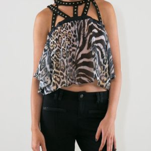 Black Spaghetti Statement Zebra-print Cami