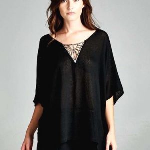 Black Sparkle Front Half Sleeve Shift Plain Tunic