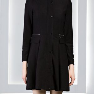 Black Stand Collar Long Sleeve A-line Symmetric Mini Dress