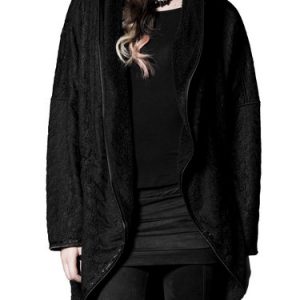 Black Statement Hoodie Long Sleeve Lace Coat