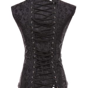 Black Steampunk Costume Metal Details Lace Up Corset For Women Halloween