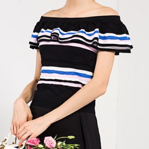 Black Stripes Work Short Sleeved Top