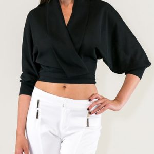 Black Surplice Neck 3/4 Sleeve Blouse