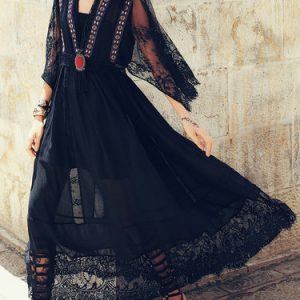 Black Swing Chiffon Boho Maxi Dress