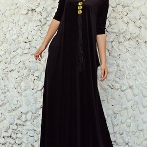 Black Swing Crew Neck Polyester Half Sleeve Maxi Dress