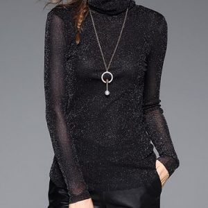 Black Turtleneck Long Sleeve Plain Top