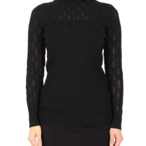 Black Turtleneck Wool Blend Knitted Long Sleeved Top