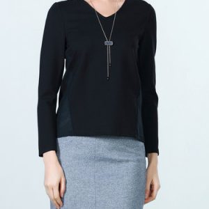 Black V Neck Knitted Long Sleeved Top