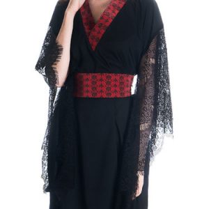 Black V Neck Vintage Silk Kimono