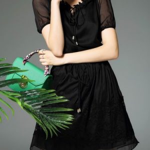 Black Vintage V Neck Mini Dress