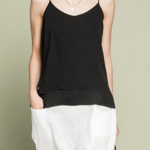 Black Viscose Spaghetti H-line Simple Tanks And Cami