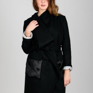 Black Wool Blend Casual Pockets Solid Coat