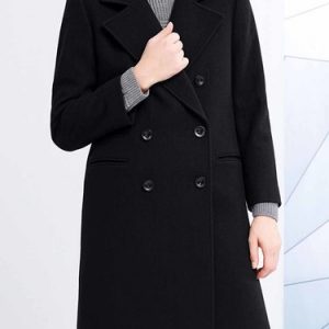 Black Wool Blend H-line Lapel Long Sleeve Coat