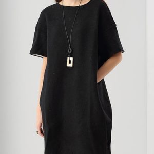 Black Wool Blend Knitted Simple Crew Neck Mini Dress