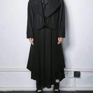 Black Wool Blend Long Sleeve Asymmetric Statement Coat