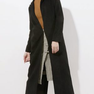 Black Wool H-line Simple Solid Coat