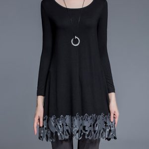 Black Work Plain Cutout Spandex Tunic