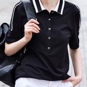 Black Work Shirt Collar Nylon Blouse