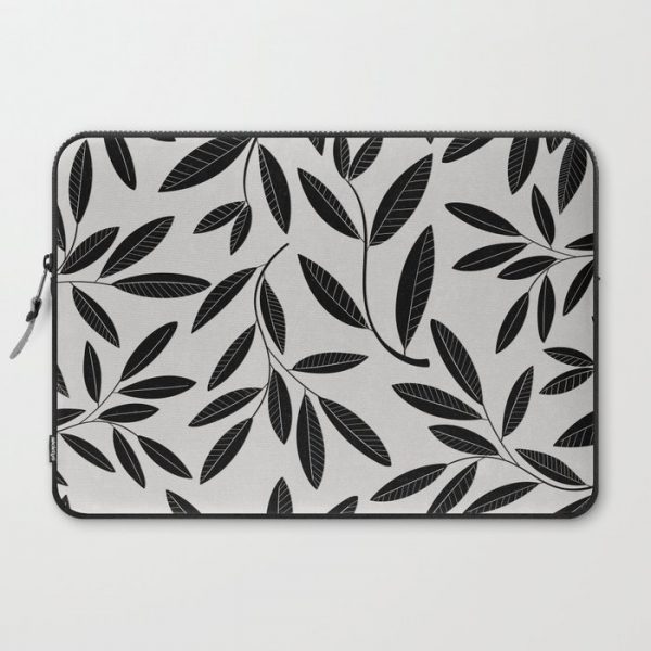 Black & White Plant Leaves Pattern Computer Cover by Alisa Galitsyna - Laptop Sleeve - 15"