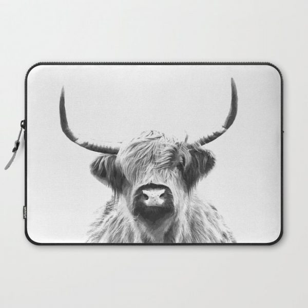 Black and White Highland Cow Portrait Computer Cover by Alemi - Laptop Sleeve - 15"