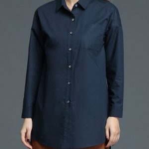 Black-blue Solid Asymmetrical Simple Blouse