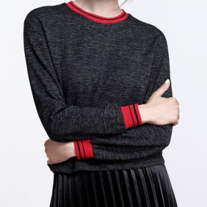 Black-grey Casual Color-block Long Sleeved Top