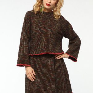 Black-red Wool Blend Two Piece Long Sleeve Ratine Mini Dress