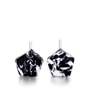 Black-white Geometry Ceramic 925 Sterling Silver Little Boulder Earrings