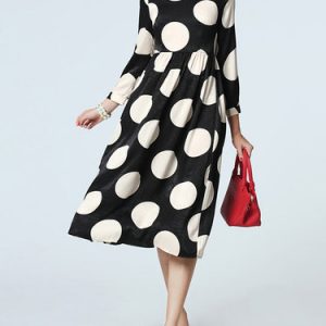 Black-white Polka Dots Casual Midi Dress