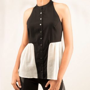 Black-white Ruffled Halter Sleeveless Blouse