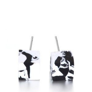 Black-white Square 925 Sterling Silver Ceramic Earrings